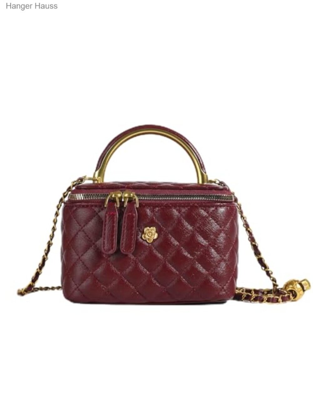 Mini Quilted Box Crossbody Bag Faux Leather Gold Chain